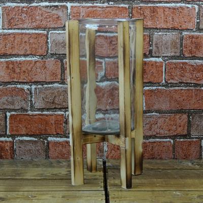 Glass Lantern with Wooden Frame Large