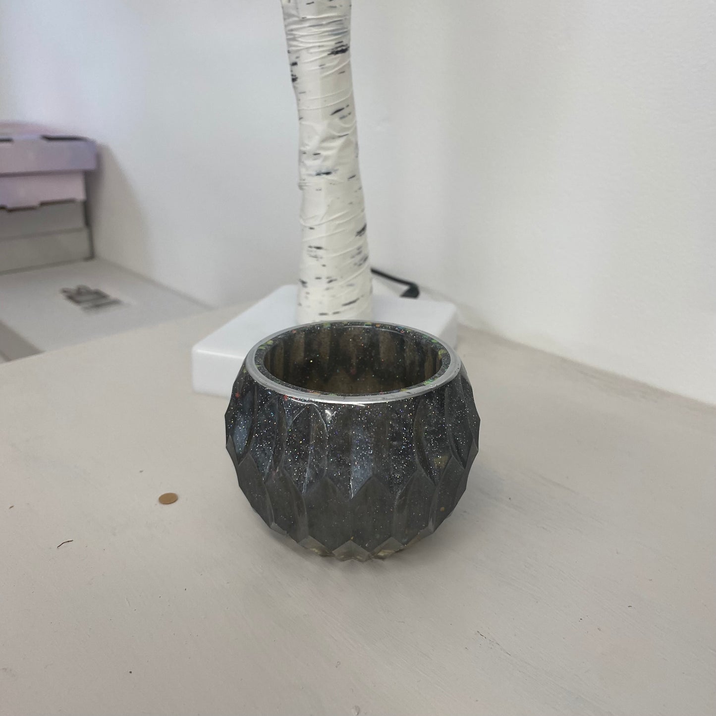 Handmade resin silver trinket pot