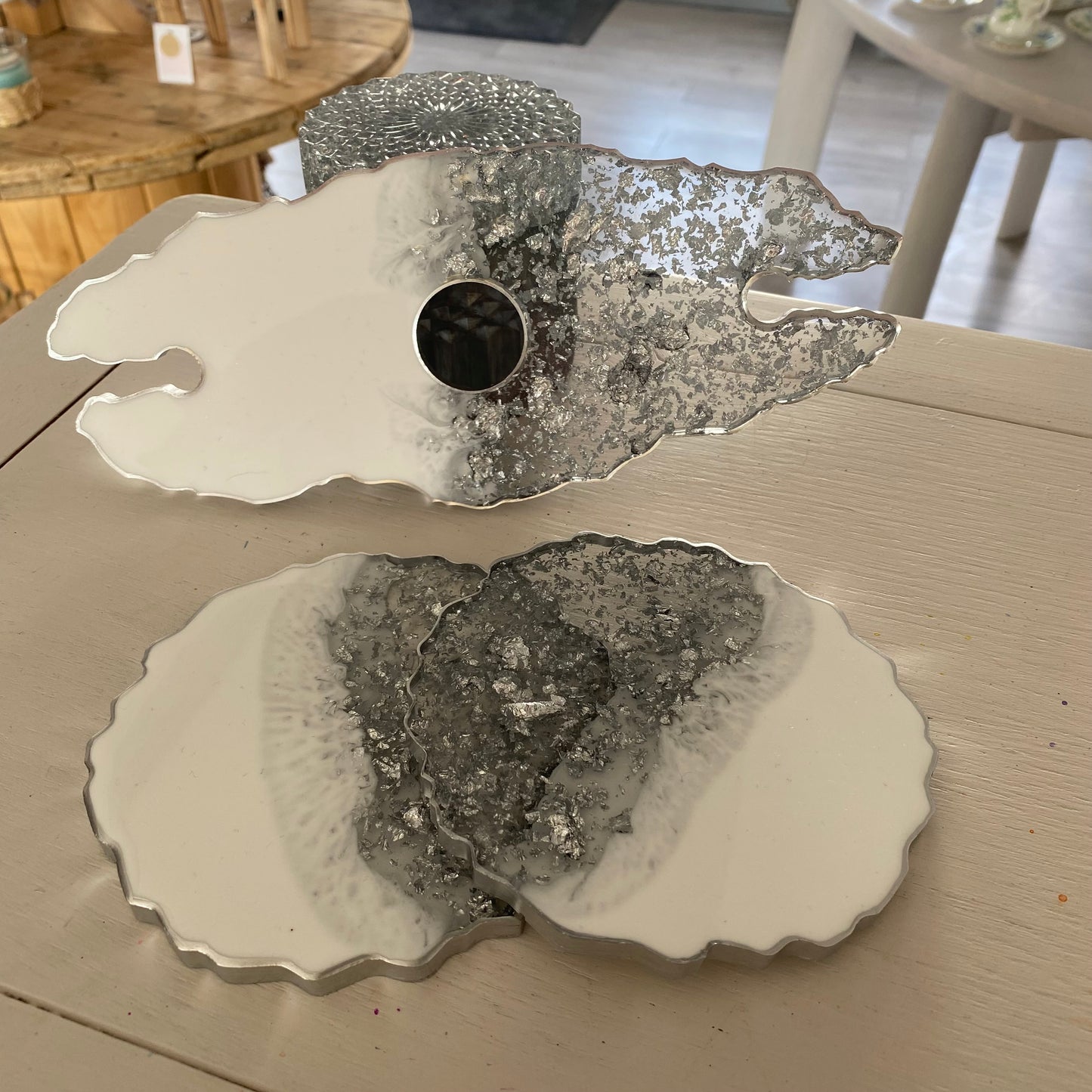 Handmade resin bottle and glass holder with coasters