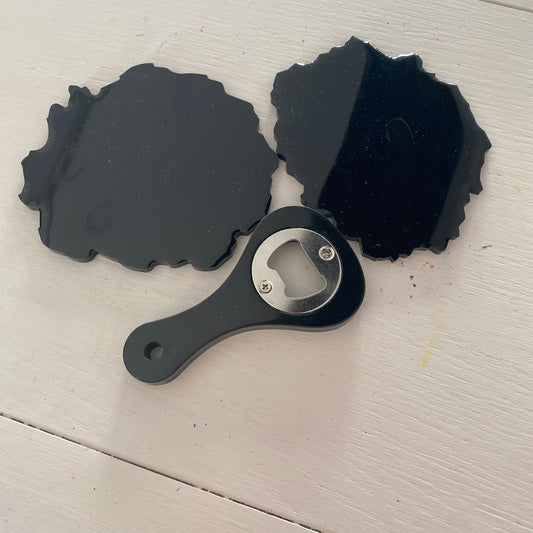 Resin bottle opener and coasters set