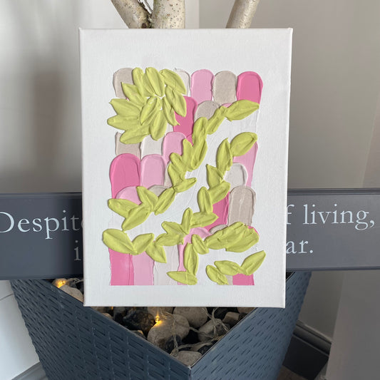 Handmade pink and green plaster canvas