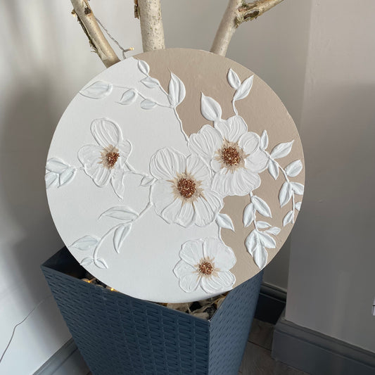 Handmade plaster flowers canvas (circular)