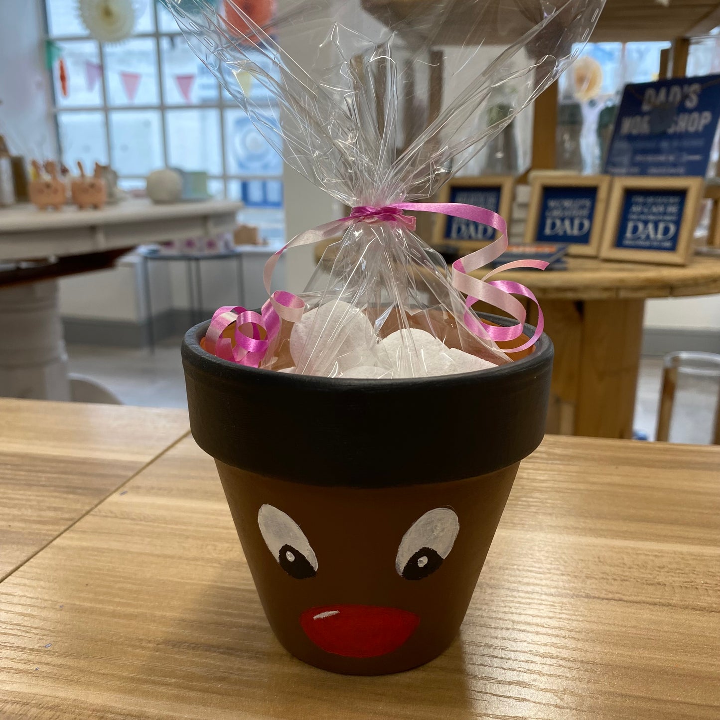 Hand painted Christmas pots with mini bath bombs