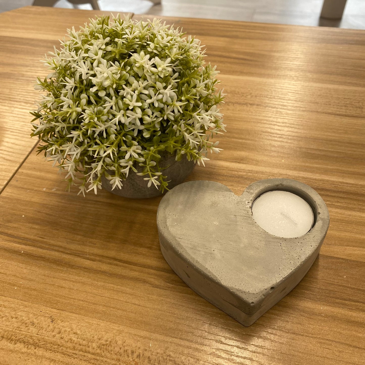 Handmade cement heart shaped candle holder