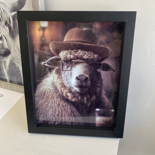Sheep in hat framed print