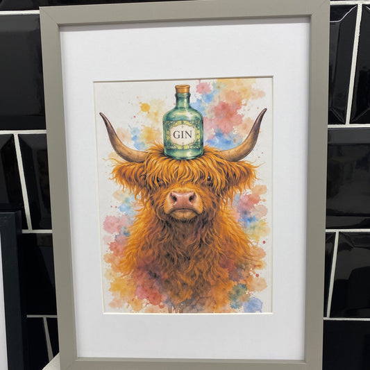 Highland cow A4 framed prints