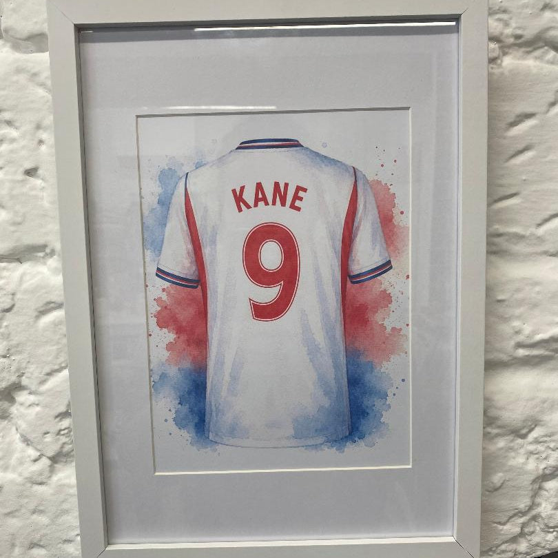 Framed A4 England football tops (can be personalised)
