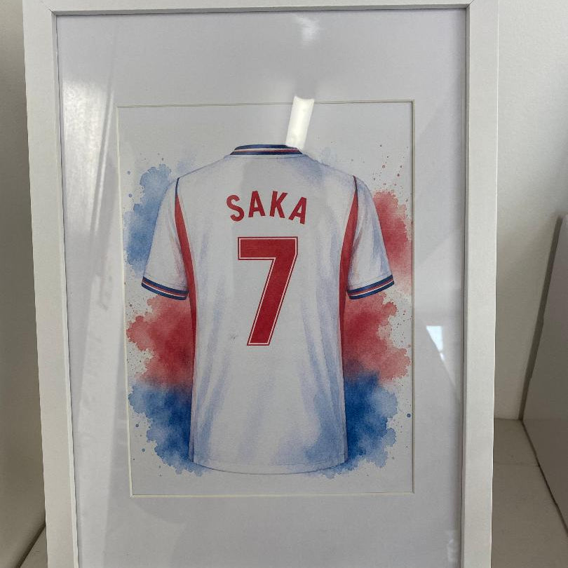 Framed A4 England football tops (can be personalised)