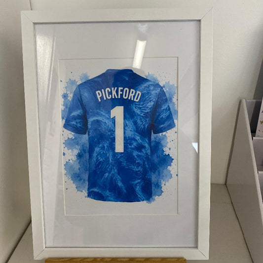 Framed A4 England football tops (can be personalised)