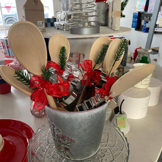 Wooden spoon and christmas cookie cutter gift set