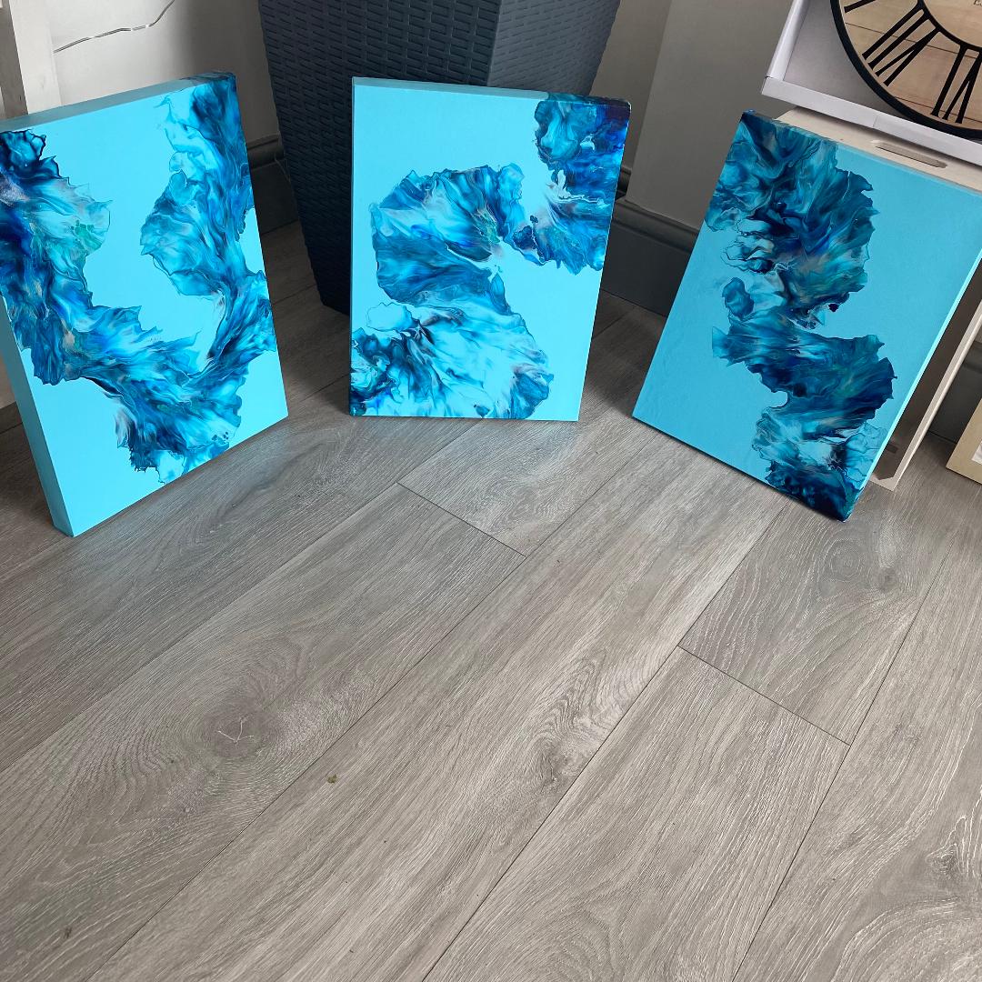 Set of three triptych art canvases